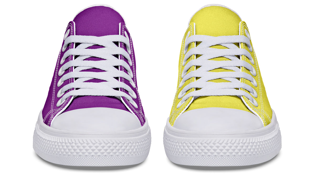 Yellow And Purple Mismatched Low Tops - Offbeat Sweetie