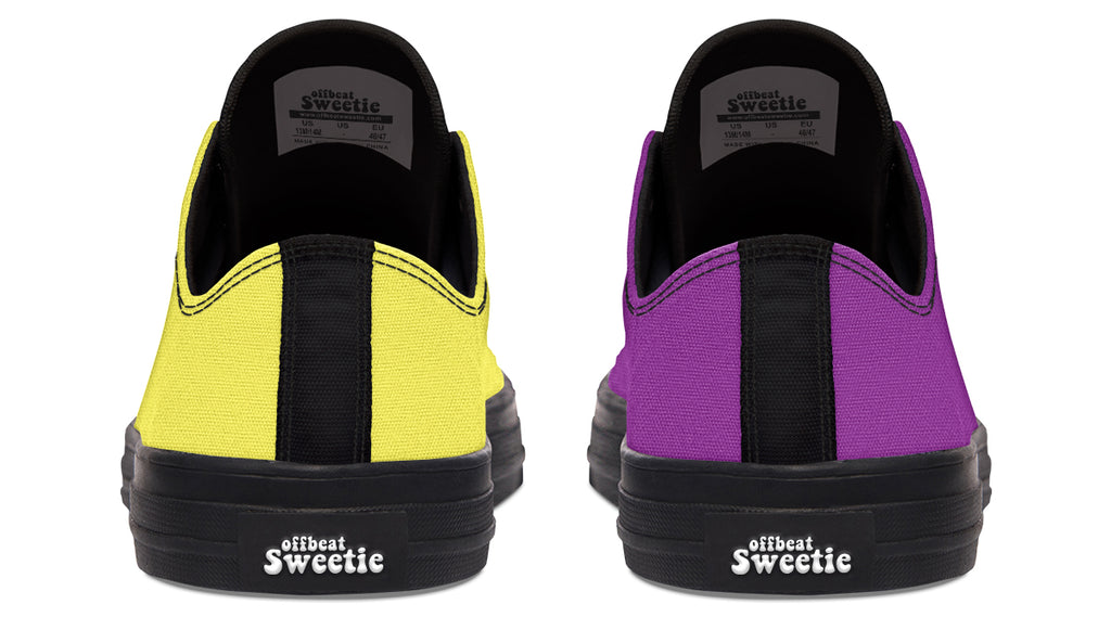 Yellow And Purple Mismatched Low Tops - Offbeat Sweetie