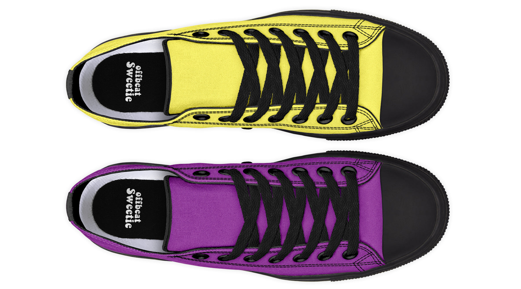 Yellow And Purple Mismatched Low Tops - Offbeat Sweetie