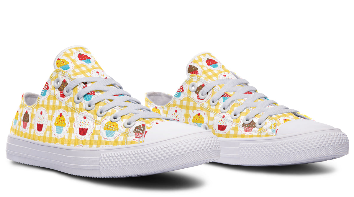Yellow Gingham Cupcakes Low Tops (Wide)