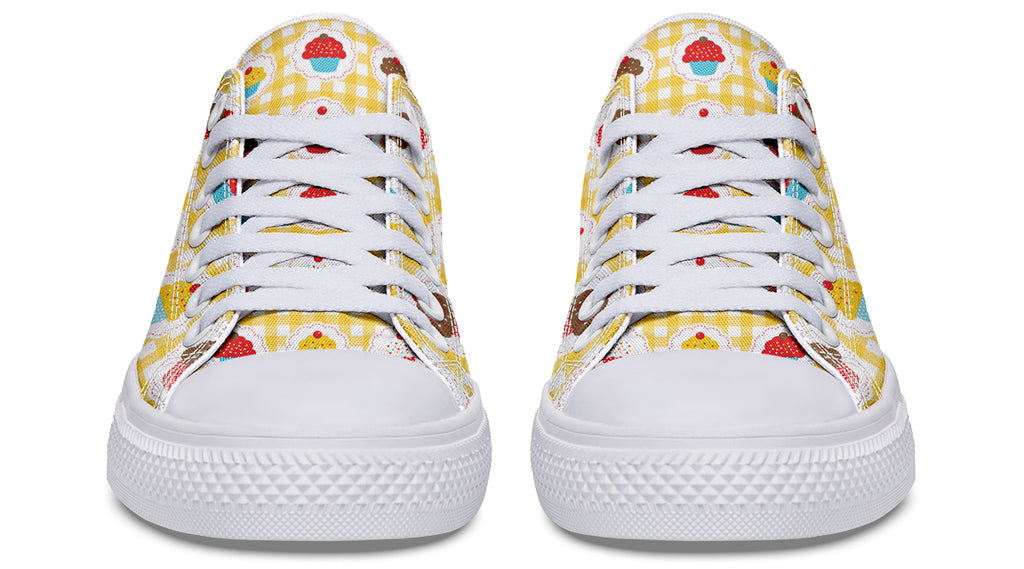 Yellow Gingham Cupcakes Low Tops (Wide)