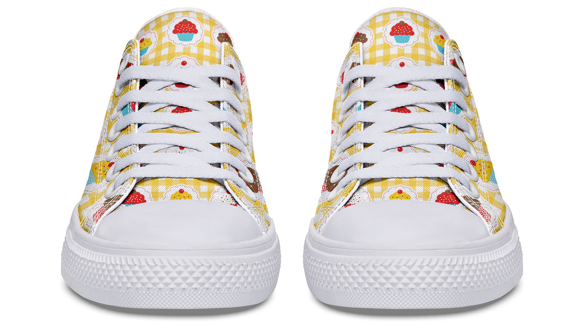 Yellow Gingham Cupcakes Low Tops (Wide)