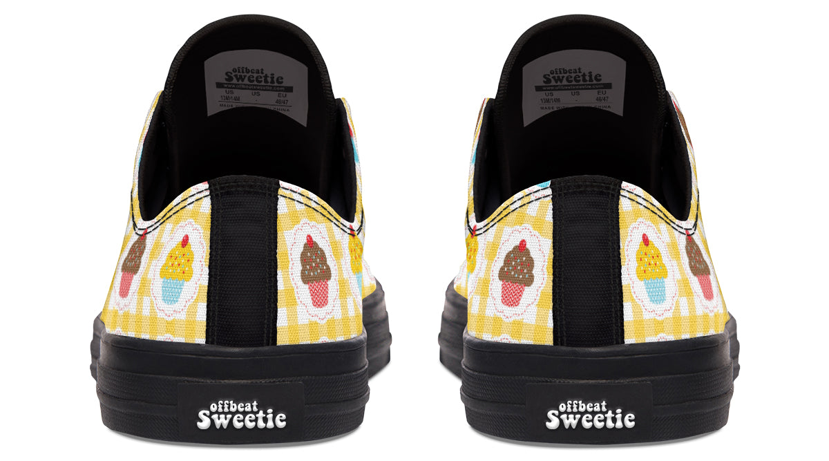 Yellow Gingham Cupcakes Low Tops (Wide)