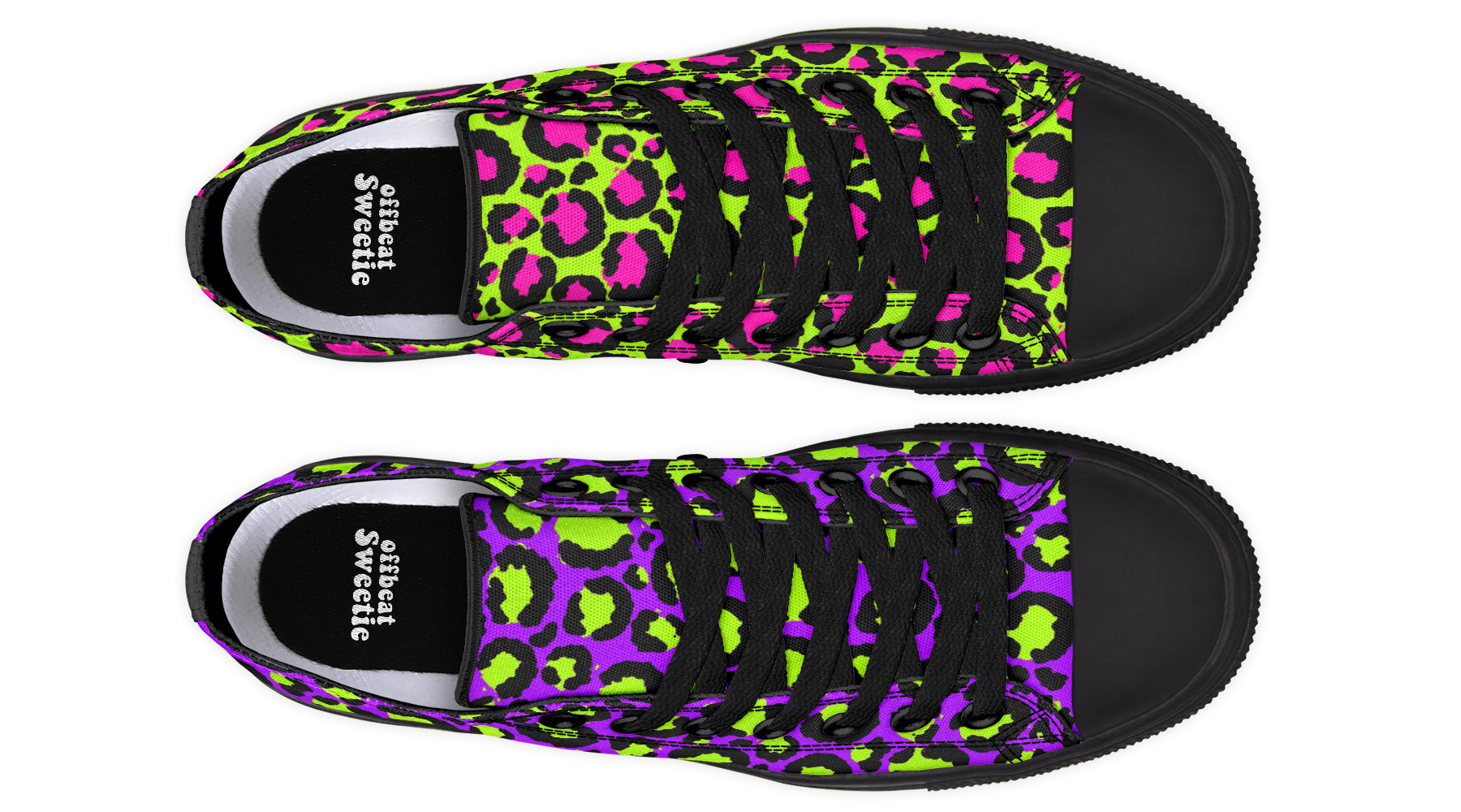 Zombie Leopard x Neon Leopard Mismatch Low Tops (Wide)