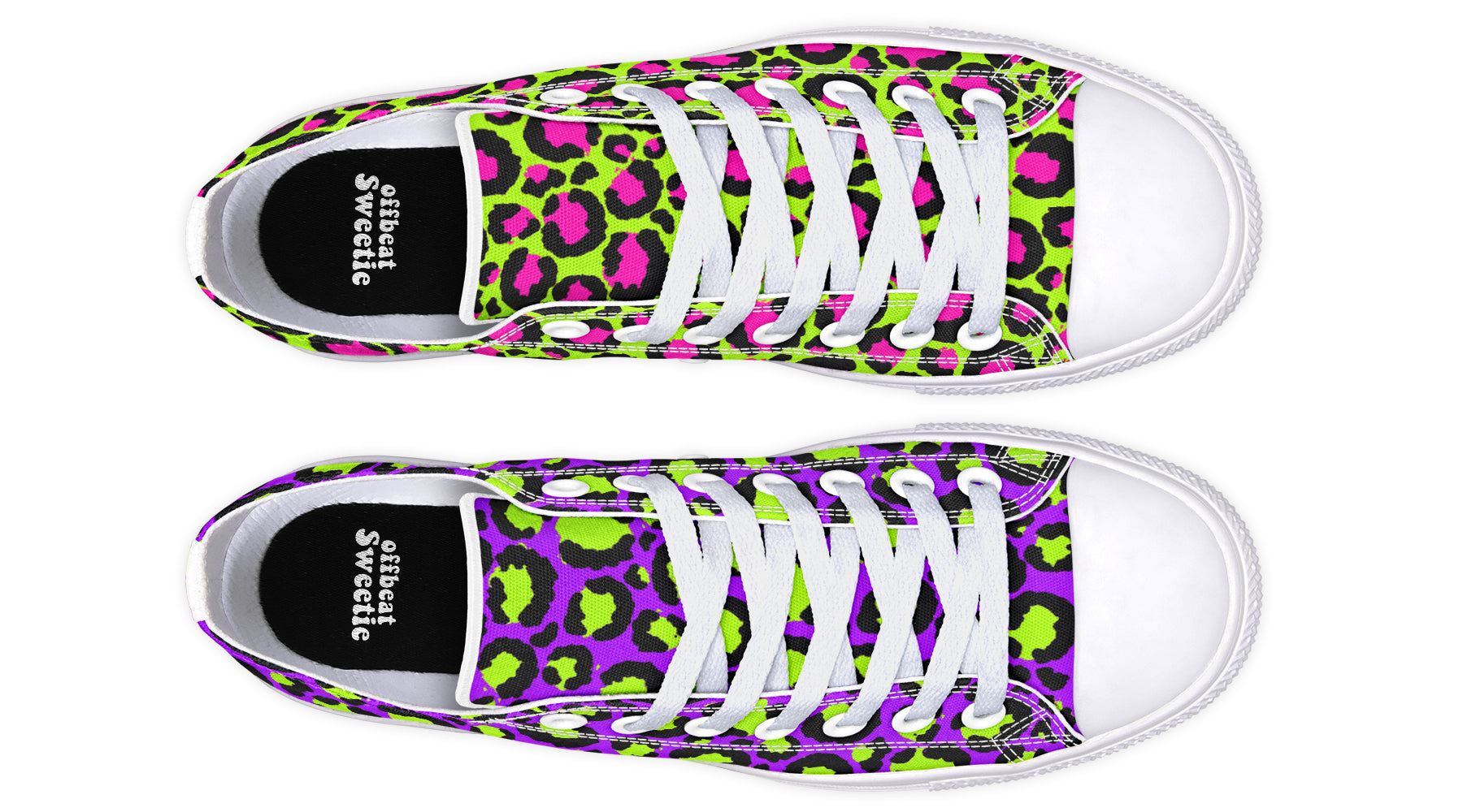 Zombie Leopard x Neon Leopard Mismatch Low Tops (Wide)