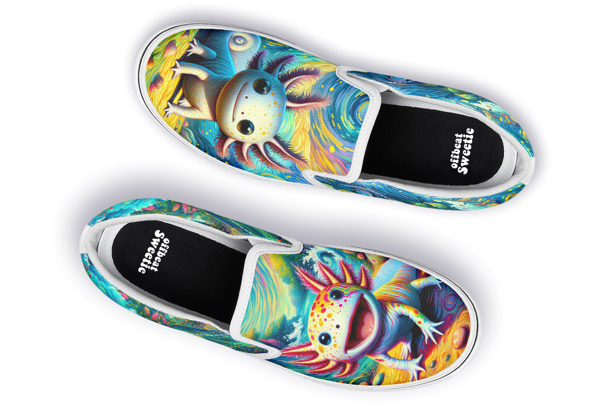 Adorable Axolotls Slip Ons - Offbeat Sweetie