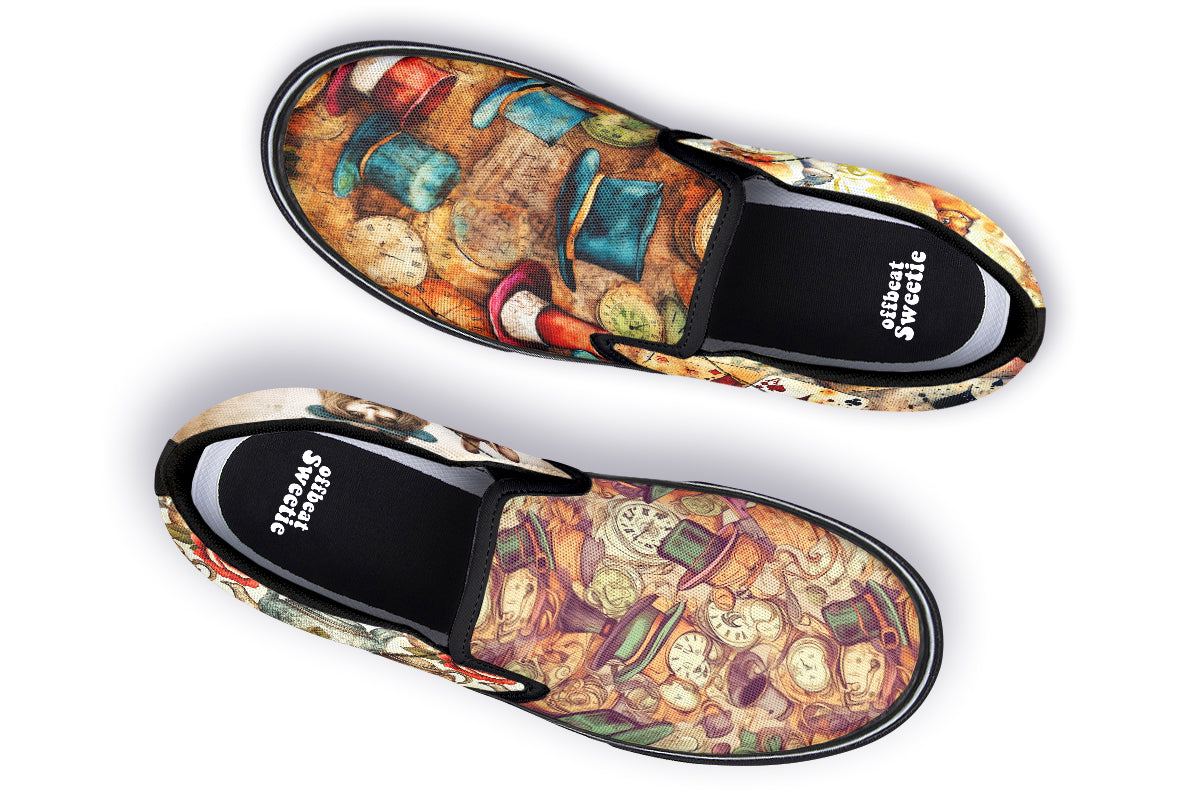 All Mad Here Slip Ons - Offbeat Sweetie