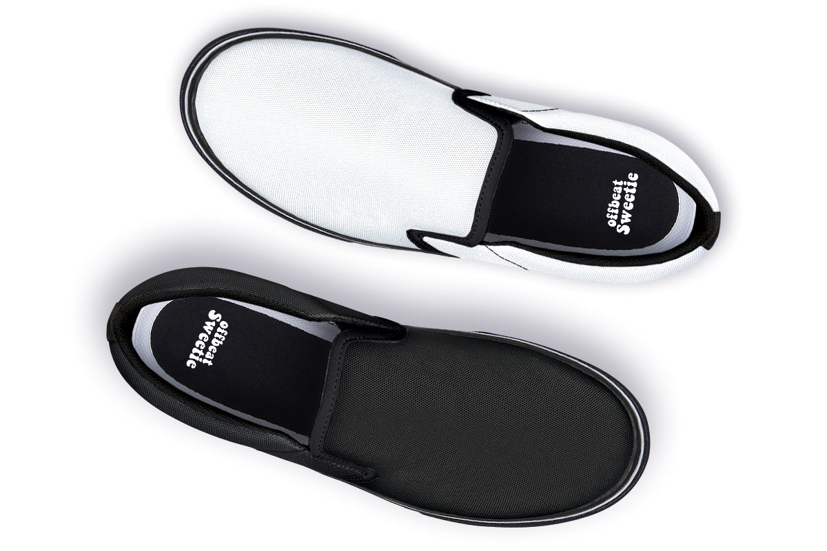 Black and White Mismatch Slip Ons