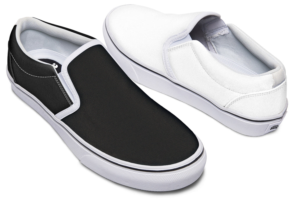 Black and White Mismatch Slip Ons
