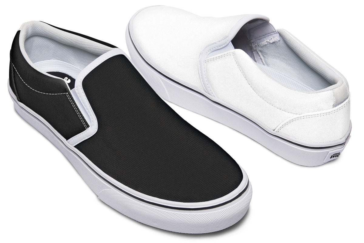 Black and White Mismatch Slip Ons
