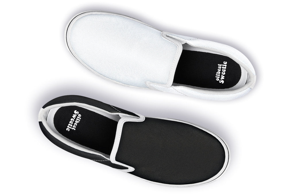 Black and White Mismatch Slip Ons