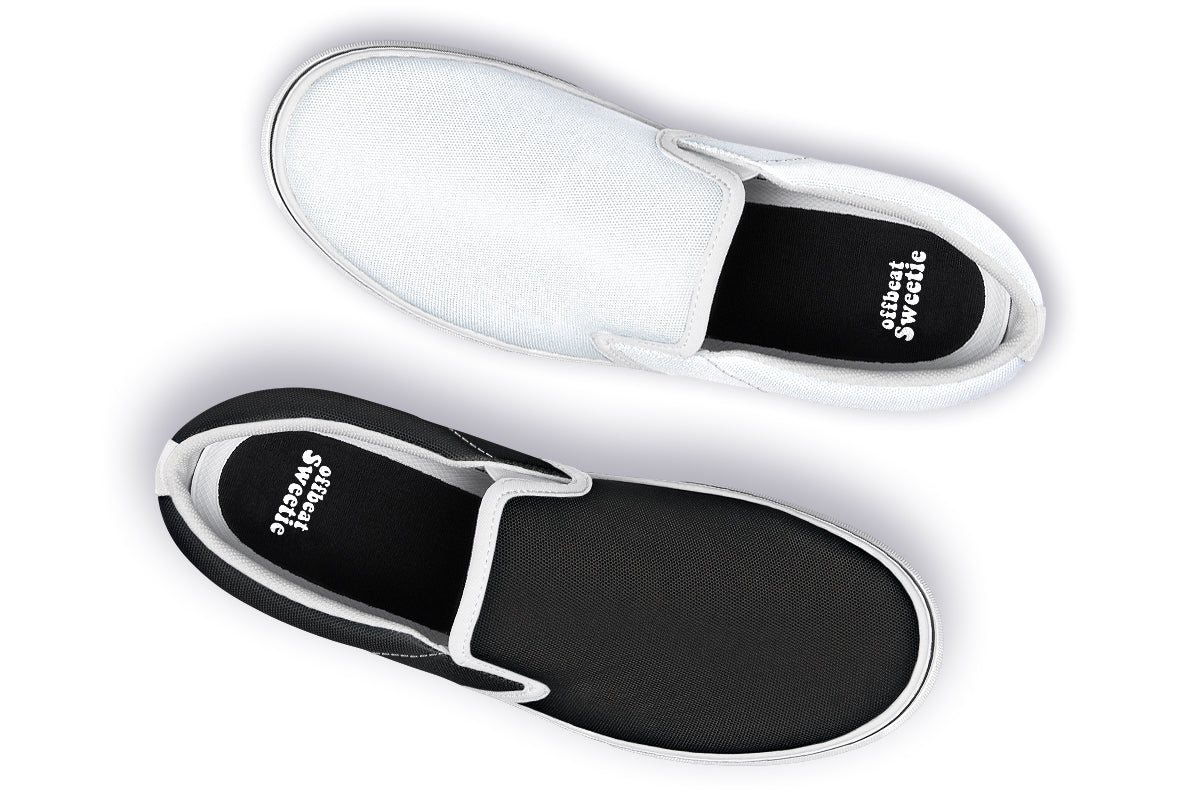 Black and White Mismatch Slip Ons