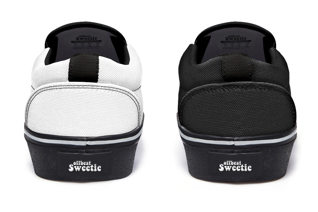 Black and White Mismatch Slip Ons