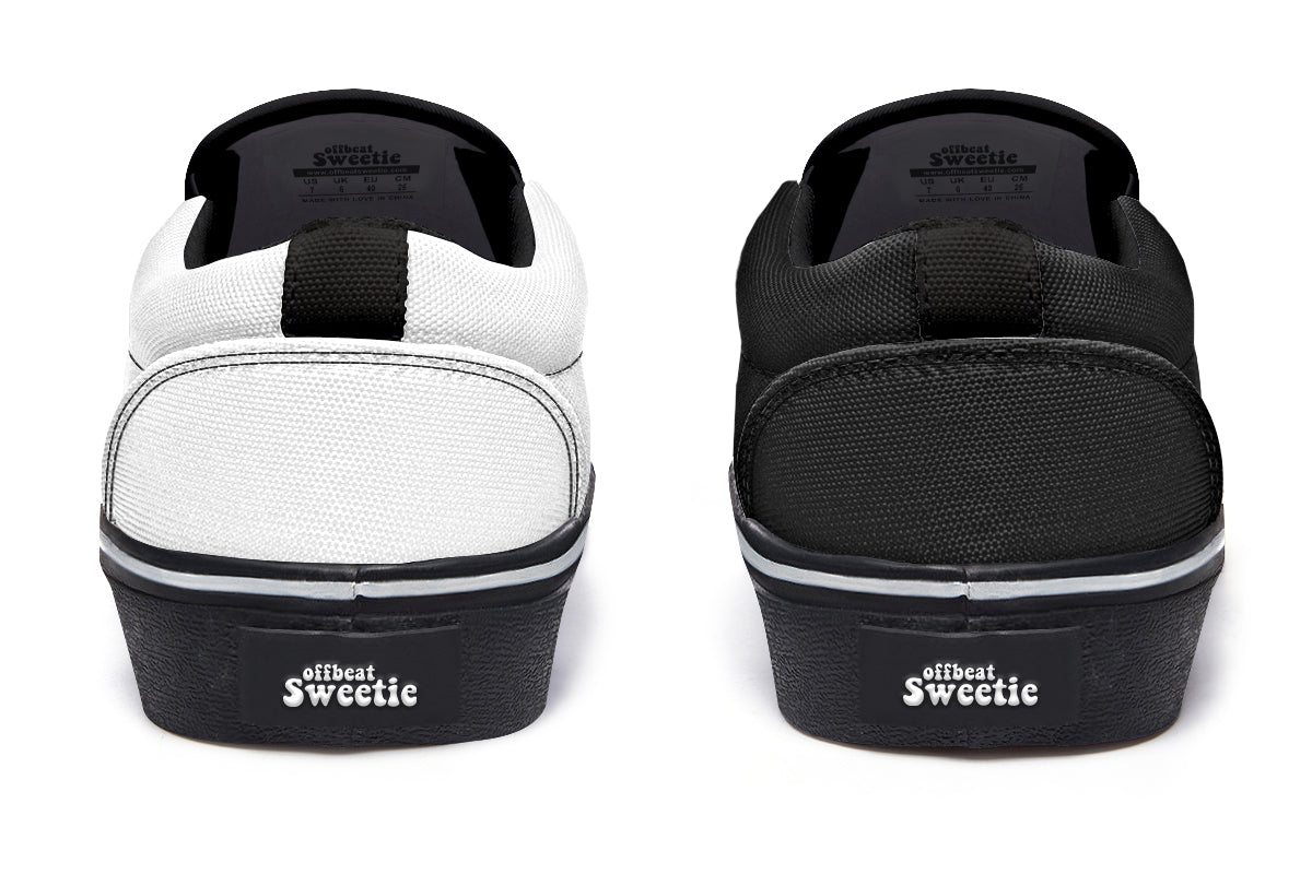 Black and White Mismatch Slip Ons