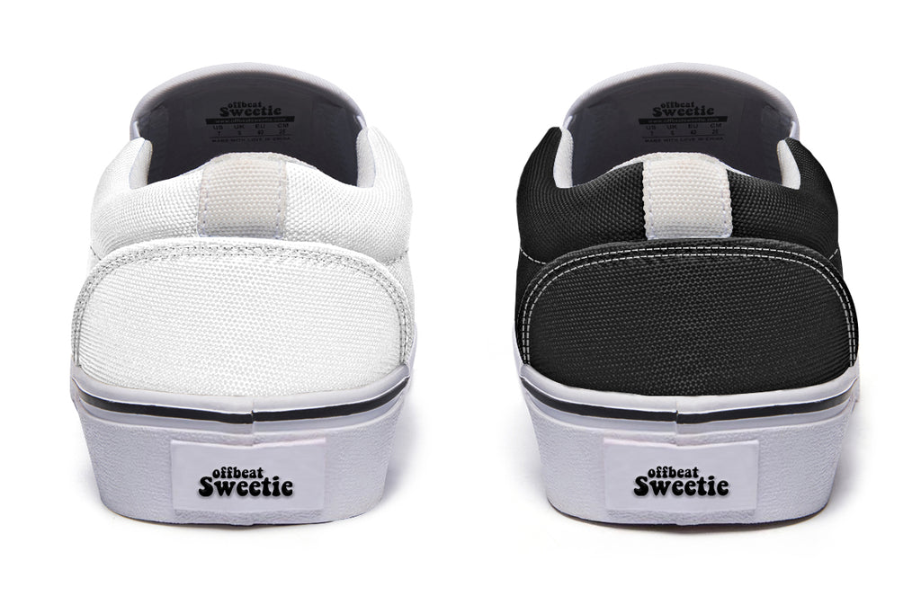 Black and White Mismatch Slip Ons
