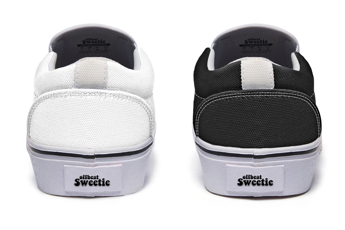 Black and White Mismatch Slip Ons
