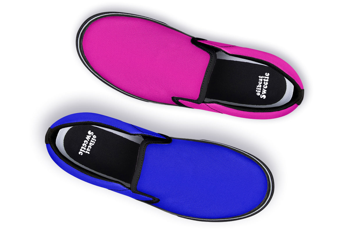 Blue And Pink Mismatch Slip Ons - Offbeat Sweetie