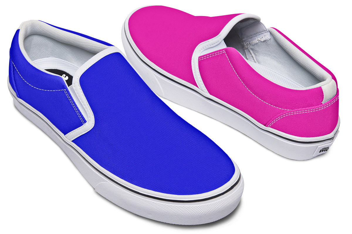 Blue And Pink Mismatch Slip Ons - Offbeat Sweetie
