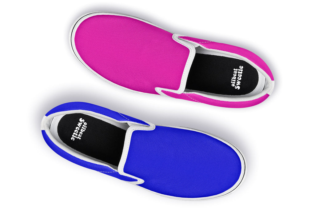Blue And Pink Mismatch Slip Ons - Offbeat Sweetie