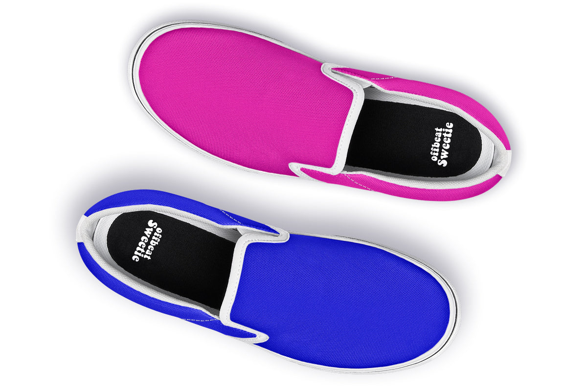 Blue And Pink Mismatch Slip Ons - Offbeat Sweetie