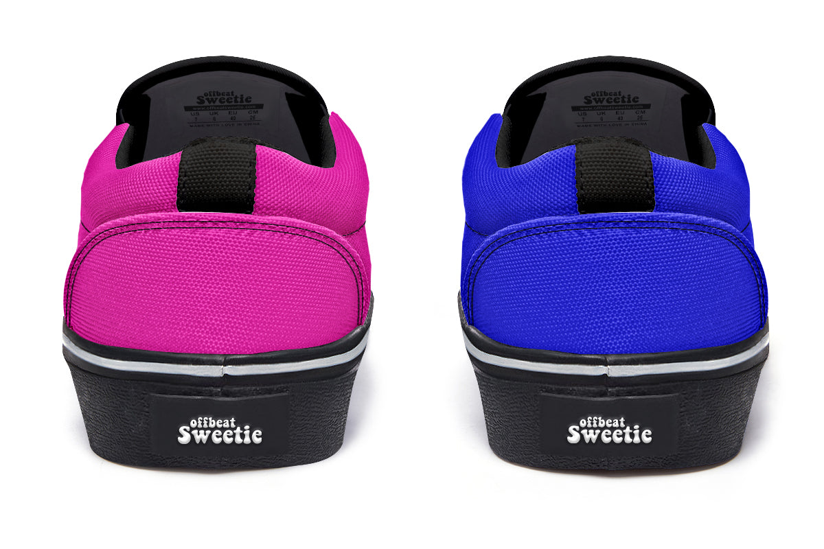 Blue And Pink Mismatch Slip Ons - Offbeat Sweetie