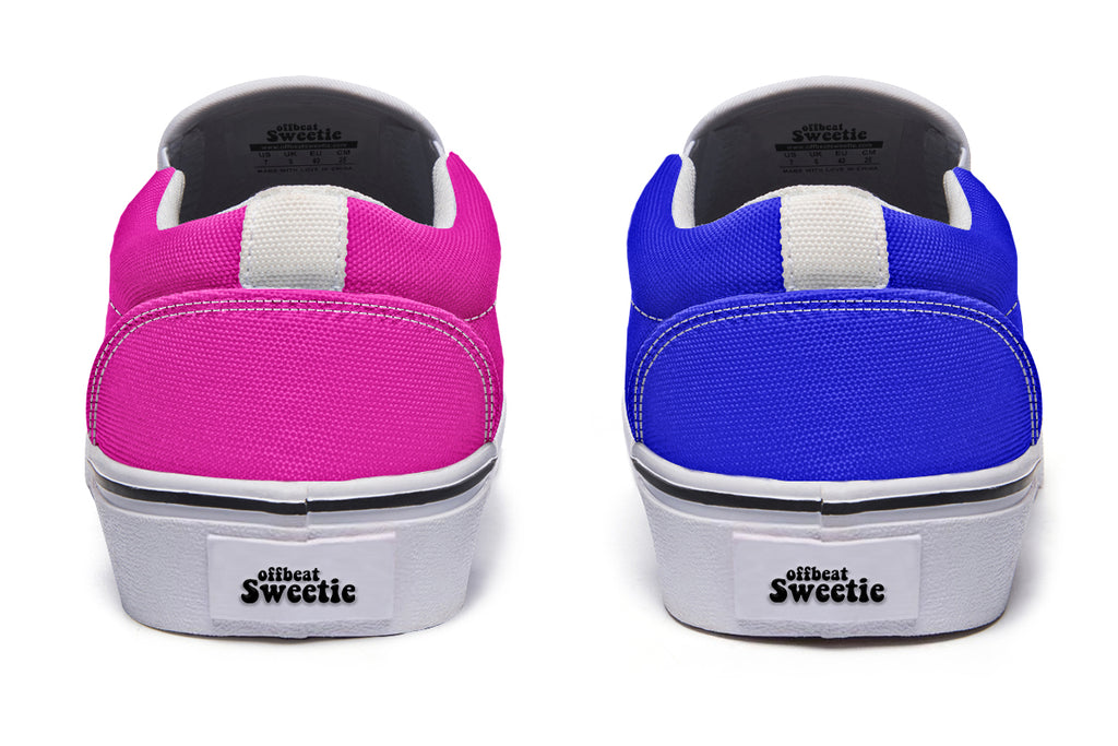 Blue And Pink Mismatch Slip Ons - Offbeat Sweetie