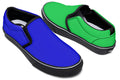 Blue and Green Mismatch Slip Ons