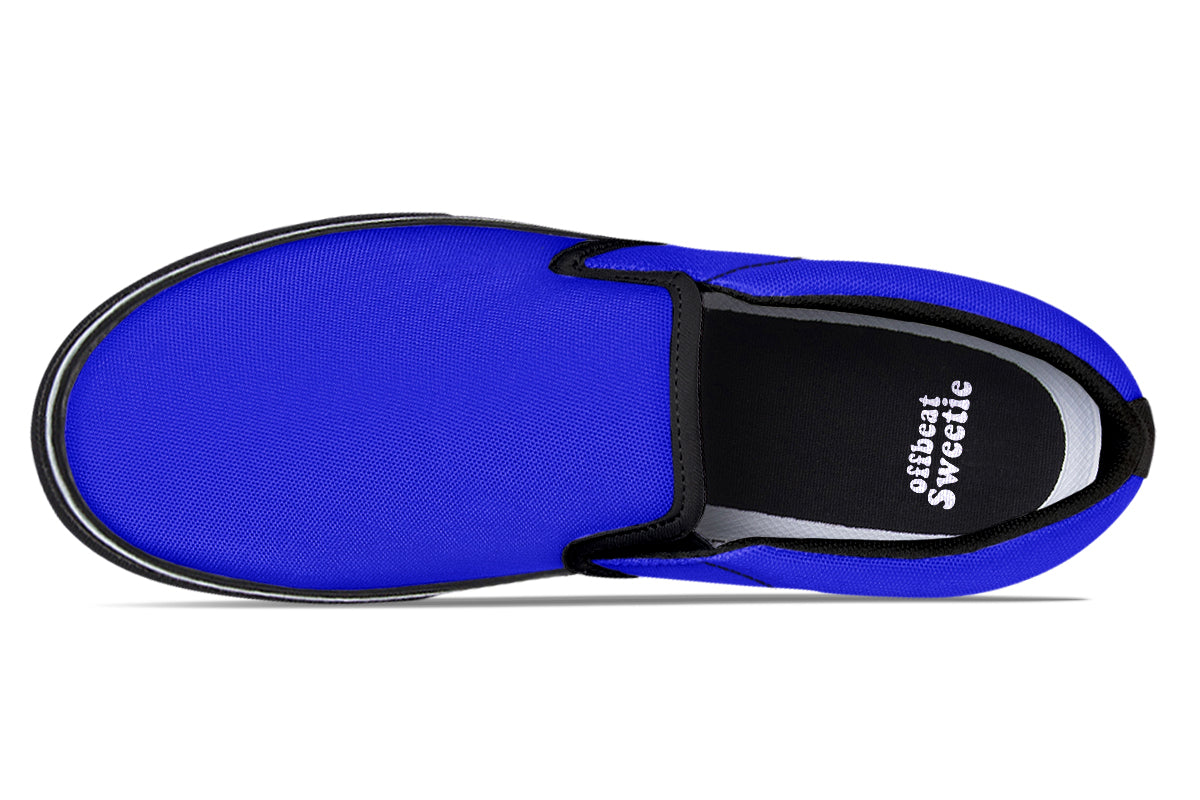 Blue and Green Mismatch Slip Ons