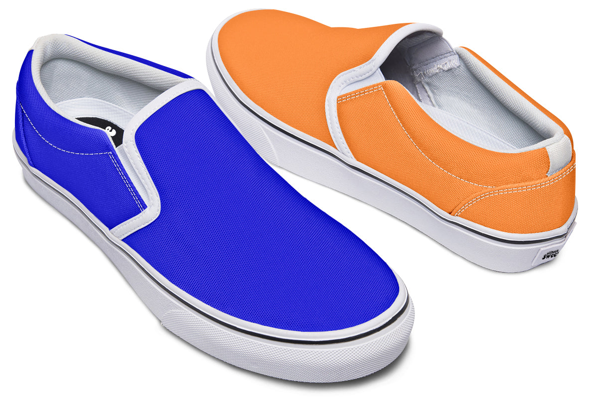 Blue and Orange Mismatch Slip Ons