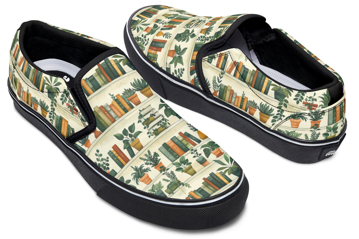 Books And Plants Slip Ons - Offbeat Sweetie