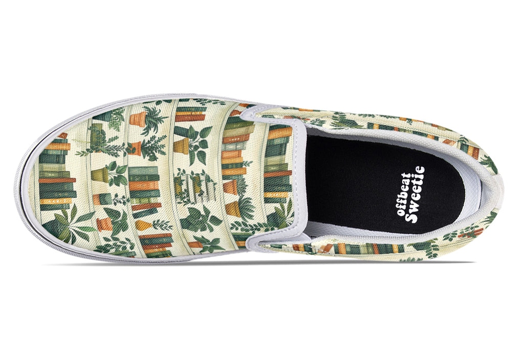 Books And Plants Slip Ons - Offbeat Sweetie