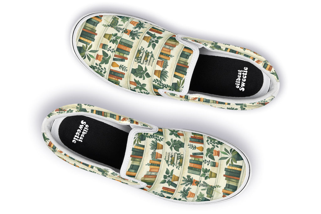 Books And Plants Slip Ons - Offbeat Sweetie