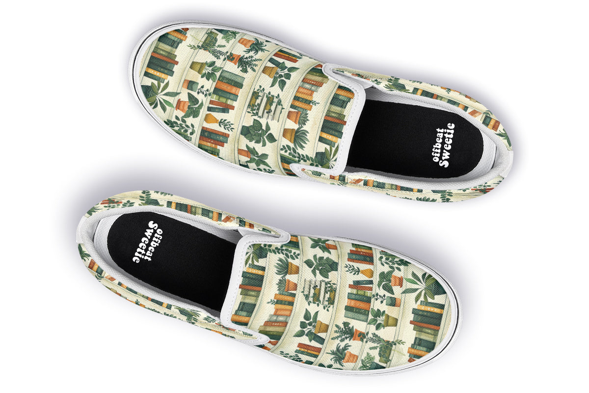 Books And Plants Slip Ons - Offbeat Sweetie