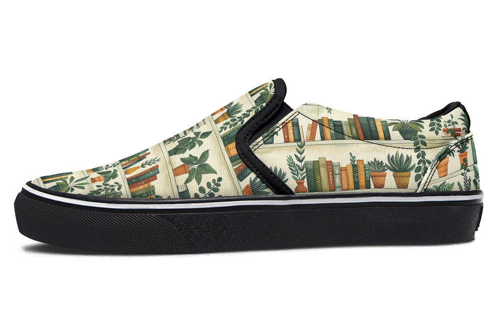 Books And Plants Slip Ons - Offbeat Sweetie