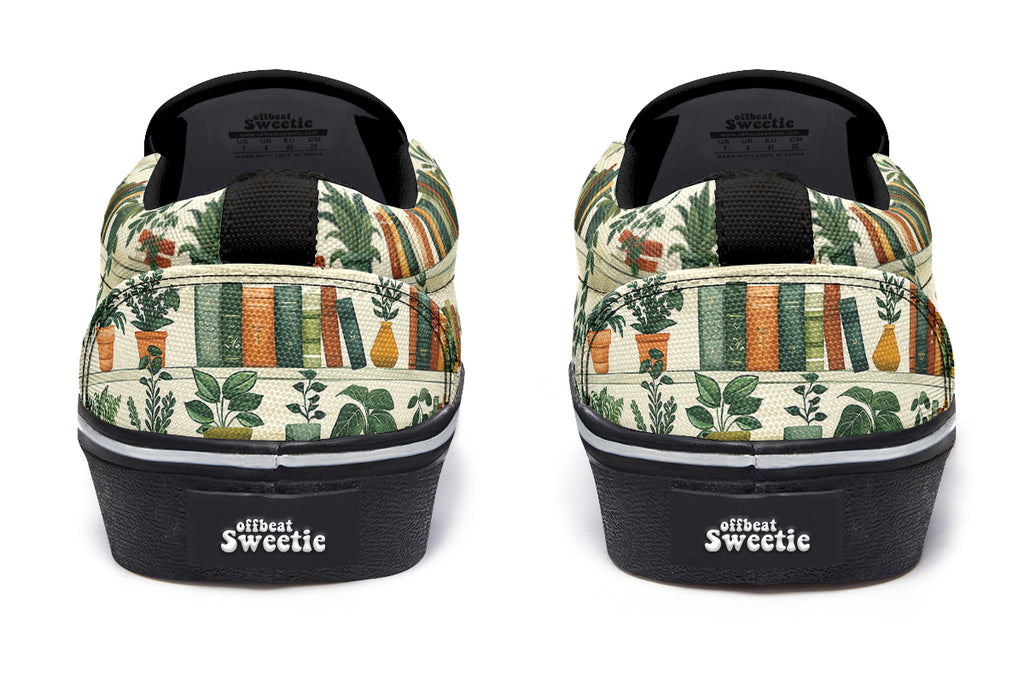Books And Plants Slip Ons - Offbeat Sweetie