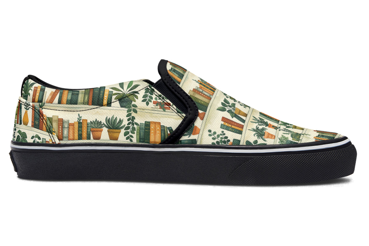 Books And Plants Slip Ons - Offbeat Sweetie