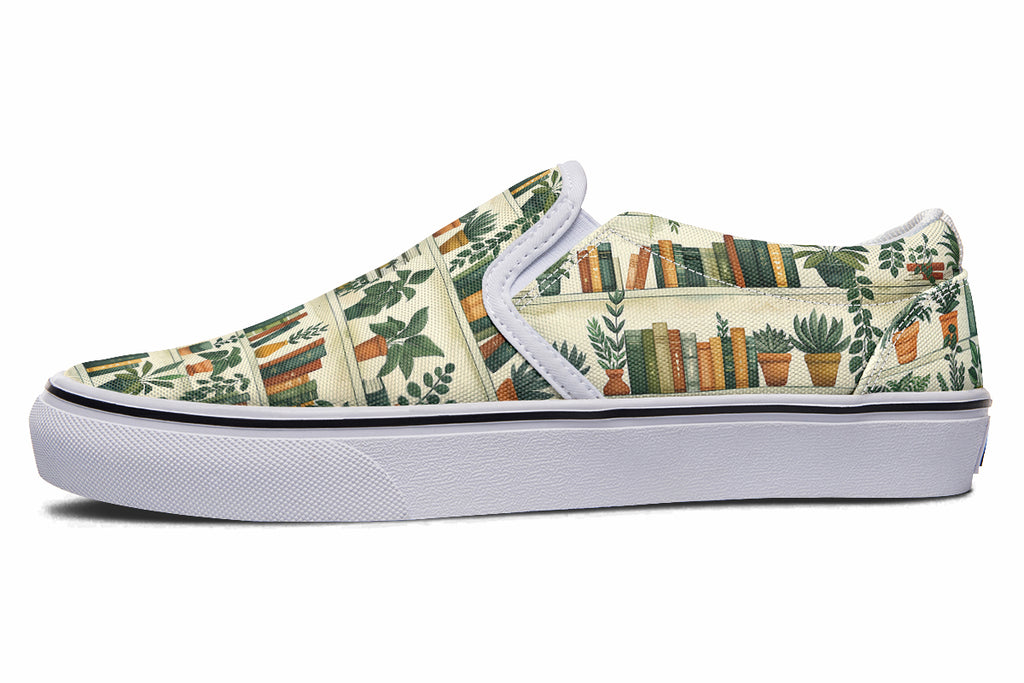 Books And Plants Slip Ons - Offbeat Sweetie