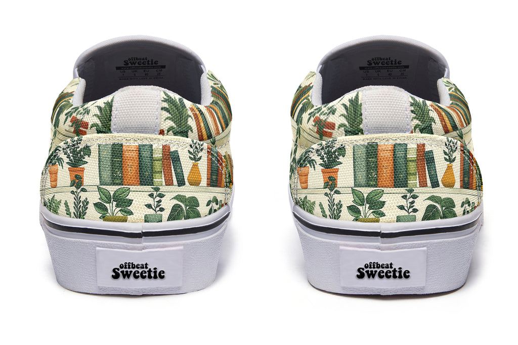 Books And Plants Slip Ons - Offbeat Sweetie