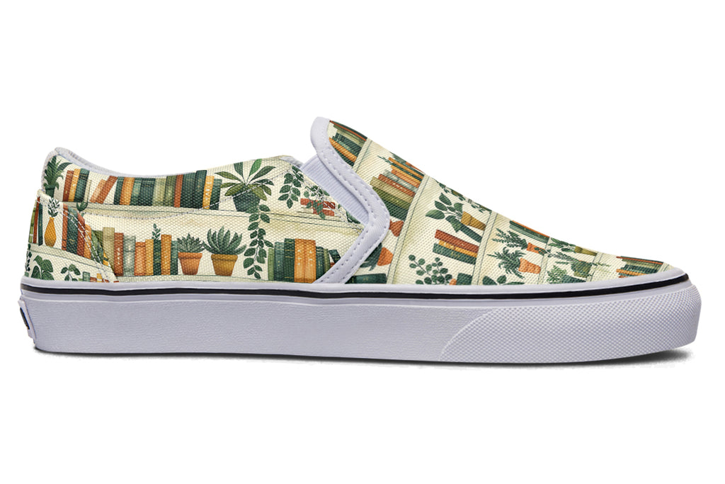 Books And Plants Slip Ons - Offbeat Sweetie