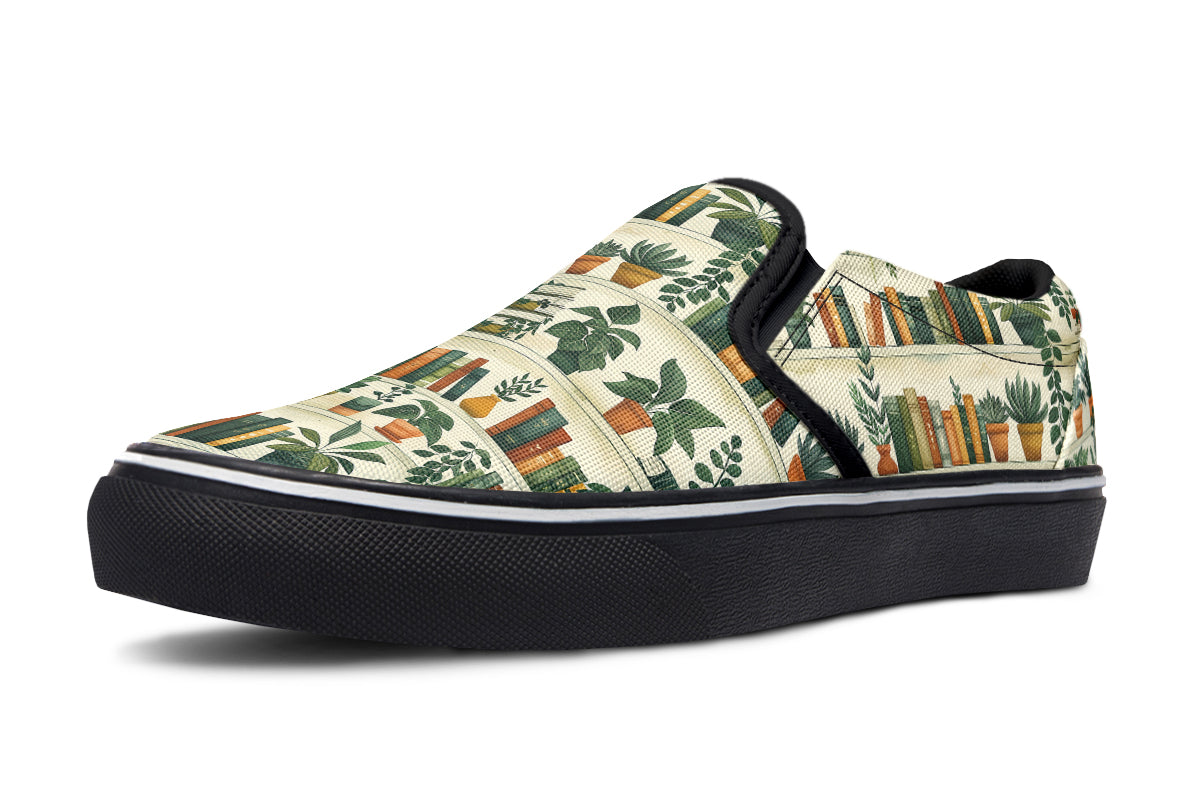 Books And Plants Slip Ons - Offbeat Sweetie