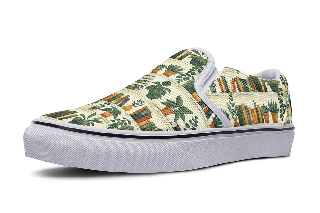 Books And Plants Slip Ons - Offbeat Sweetie