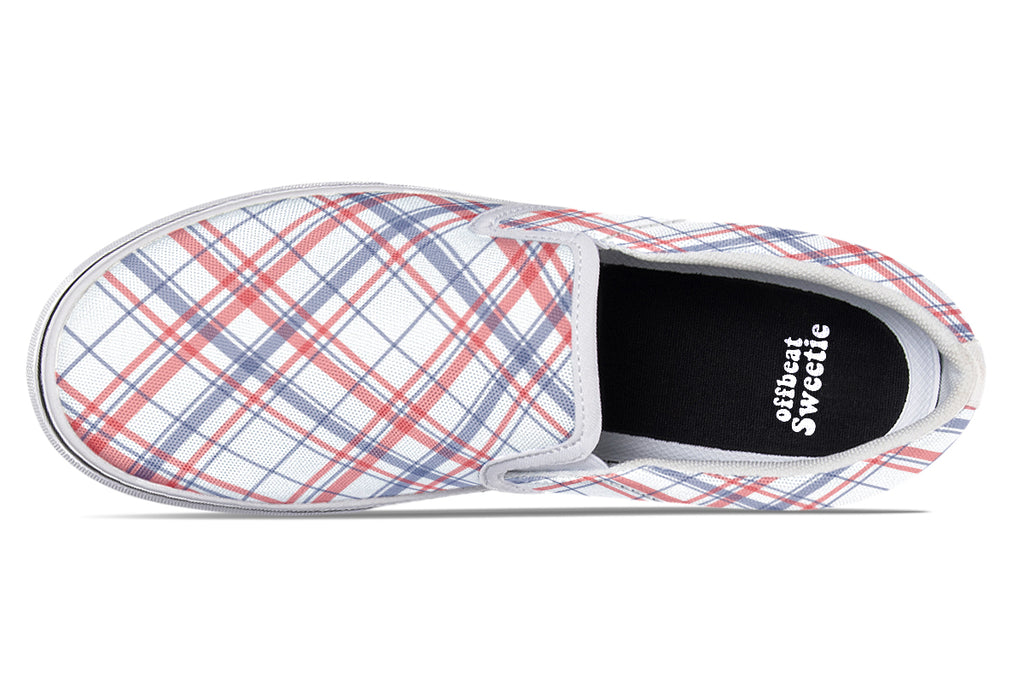 Candy Stripe Plaid Slip Ons