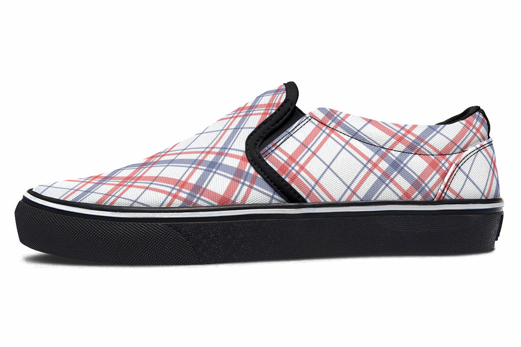 Candy Stripe Plaid Slip Ons