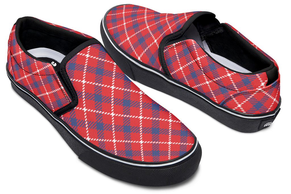Cherry Red Plaid Slip Ons