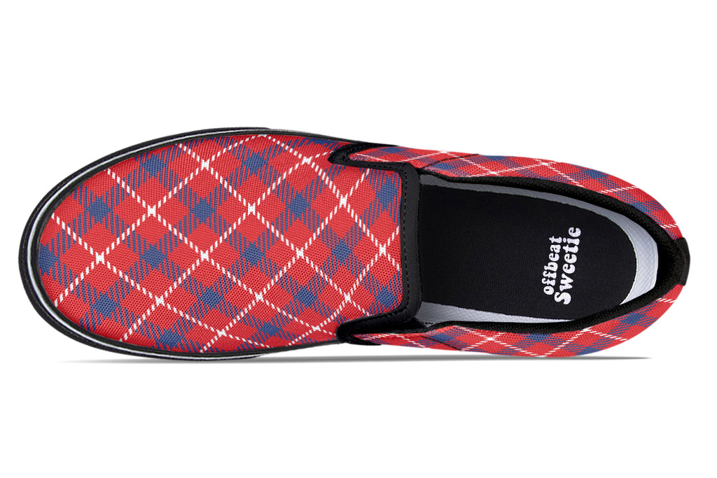 Cherry Red Plaid Slip Ons