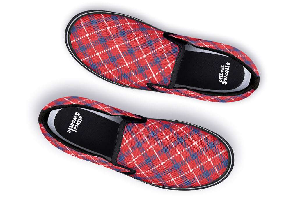 Cherry Red Plaid Slip Ons