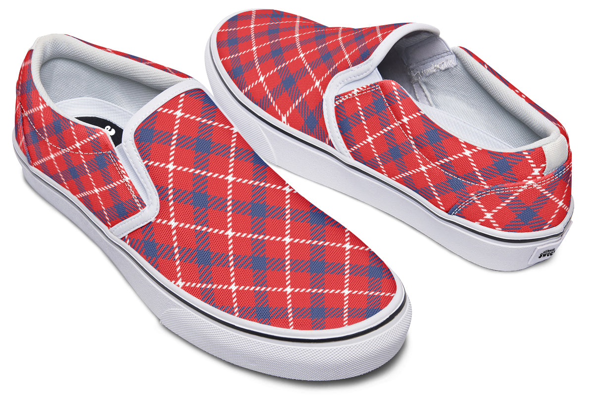 Cherry Red Plaid Slip Ons