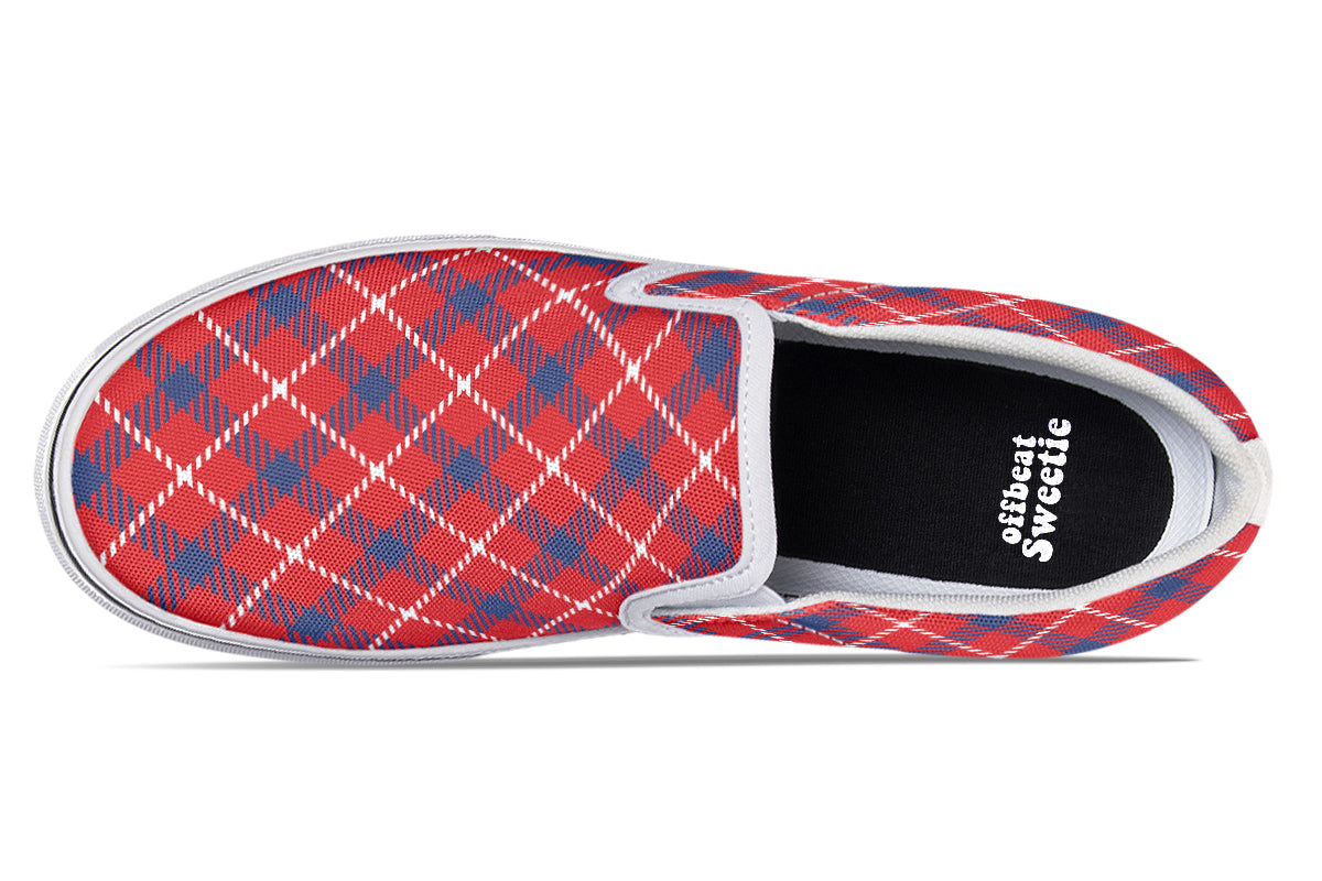 Cherry Red Plaid Slip Ons