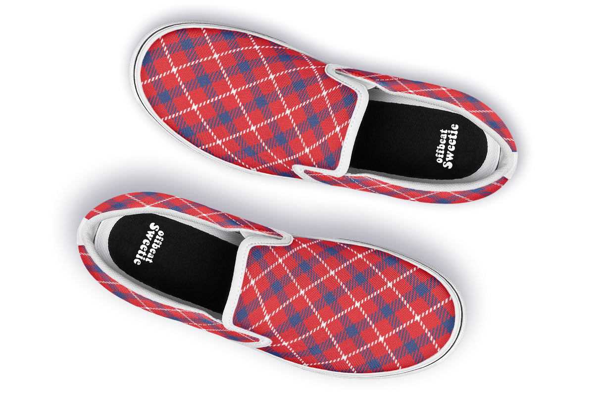 Cherry Red Plaid Slip Ons