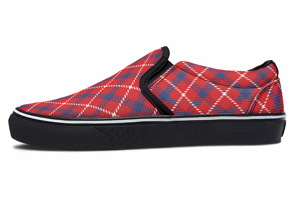 Cherry Red Plaid Slip Ons